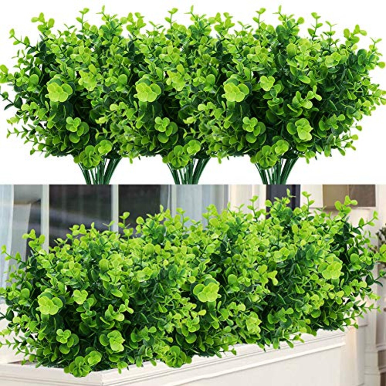 Artificial Plants Flowers Faux Boxwood Shrubs 6 Pack, Lifelike Fake Greenery Foliage with 42 Stems for Garden, Patio Yard, Wedding, Office and Farmhouse Indoor Outdoor Decor